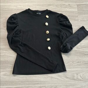 Black Long Sleeve Top with Gold Buttons